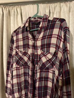 Express Burgundy, Navy & Cream Plaid Button-Up Shirt